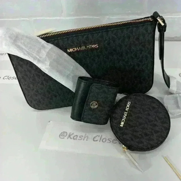 Michael Kors Tech Attach Crossbody Bag JST Coin Purse Airpod Case Black - Picture 2 of 6